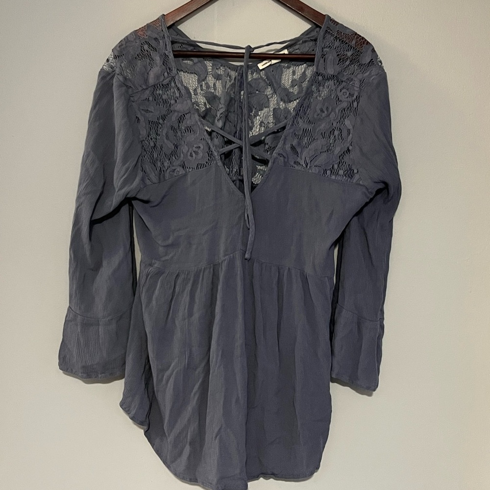 Lace Detail Dusty Blue Women's Top